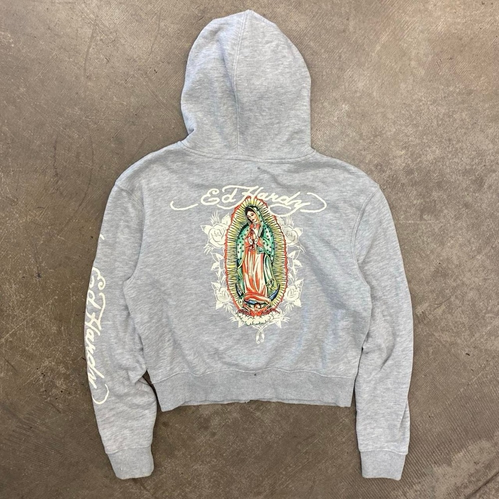 Vintage Y2K Ed Hardy Mary American Traditional Tattoo Full Zip Womens Hoodie M